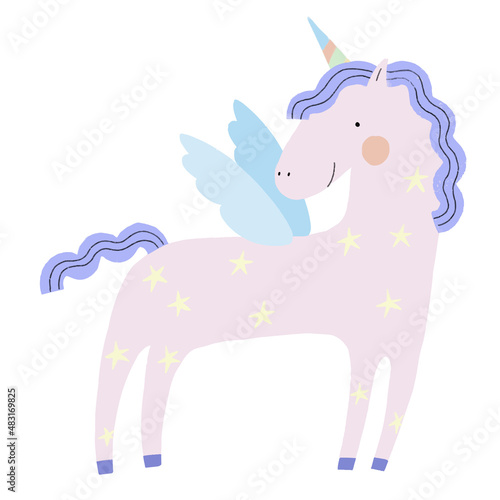 Cute unicorn on white isolated background. Vector illustration