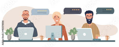 Customer satisfaction. Feedback. Rating on customer service illustration. Website rating feedback and review concept. Flat vector illustration 