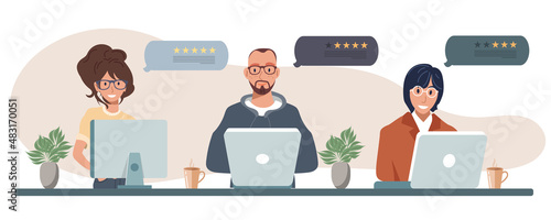 Customer satisfaction. Feedback. Rating on customer service illustration. Website rating feedback and review concept. Flat vector illustration	
