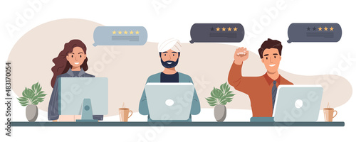 Customer satisfaction. Feedback. Rating on customer service illustration. Website rating feedback and review concept. Flat vector illustration	

