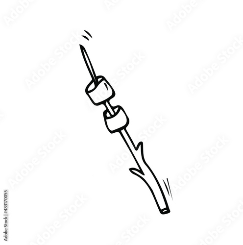 Marshmallow on stick hand drawn outline doodle icon. Roasting marshmallow on stick vector sketch illustration for print, web, mobile and infographics isolated on white background.