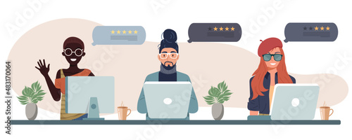 Customer satisfaction. Feedback. Rating on customer service illustration. Website rating feedback and review concept. Flat vector illustration	
