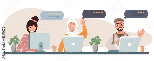 Customer satisfaction. Feedback. Rating on customer service illustration. Website rating feedback and review concept. Flat vector illustration	
