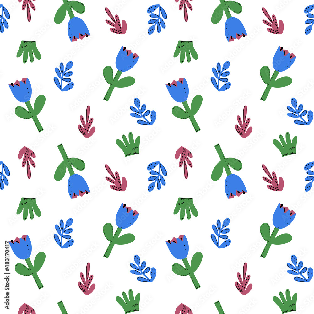 Seamless natural pattern of flowers in a simple shape. Abstract natural elements. Vector print for paper, wallpaper and textile design Seamless natural pattern of flowers in a simple shape. Abstract natural elements. Vector print for paper, wallpaper and textile design