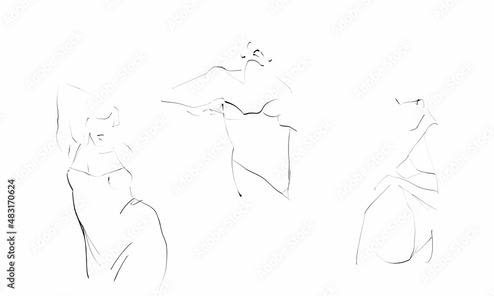 Young women in underwear, lingerie. Female body, figure. Sketch, drawing. Vector Young women in underwear, lingerie. Female body, figure. Sketch, drawing. Vector