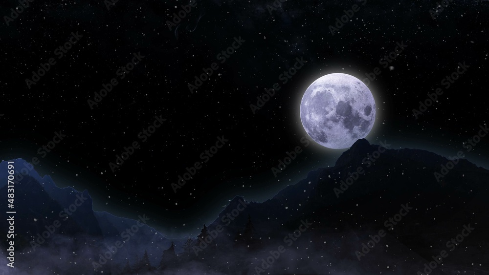 snow moon 3d illustration