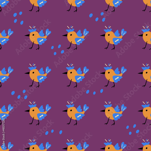 Seamless pattern of cute cartoon birds. Vector print for paper  wallpaper and home textile design