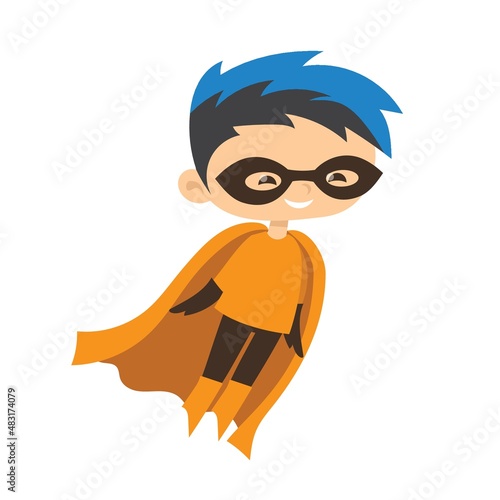 Vector illustrations in flat design of female and male kids superheroes in funny costume