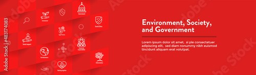 Environment and Social Government Icon Set and Web Header Banner for ESG etc