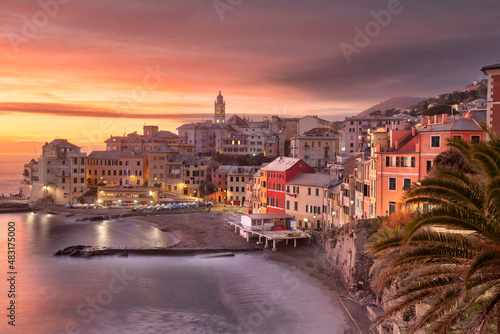 Bogliasco, Genoa, Italy Skyline on the Water at Dusk