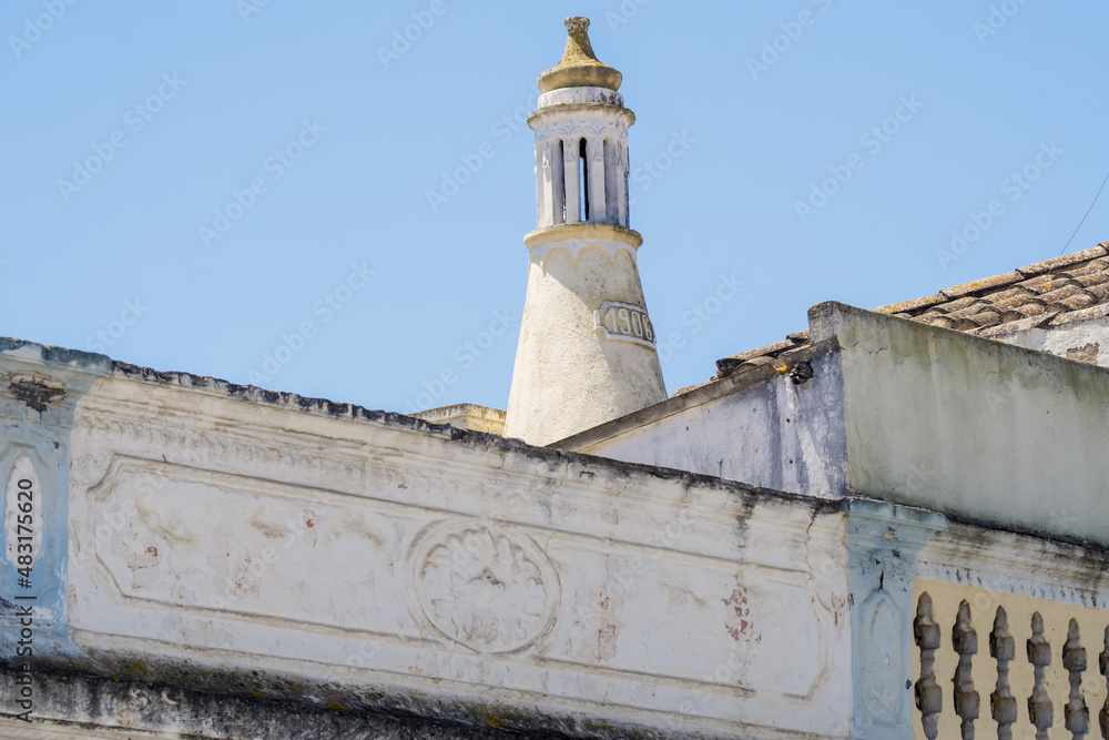 Close view of a traditional portuguese chimney 
in the village of Luz, Algarve, Portugal