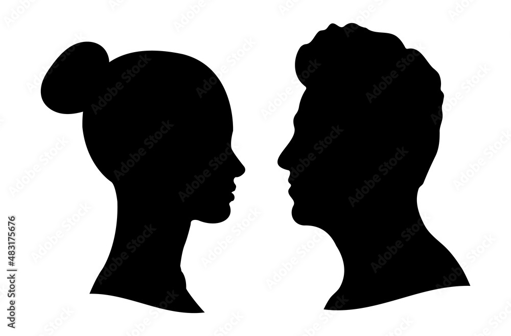 Vector illustration silhouette cameo man and woman portrait in profile. EPS 10.