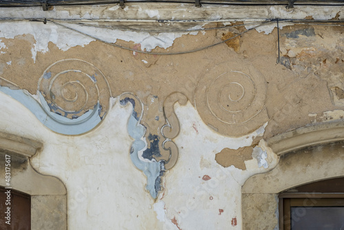 Close view of a traditional pediment in the village of Luz, Algarve, Portugal photo