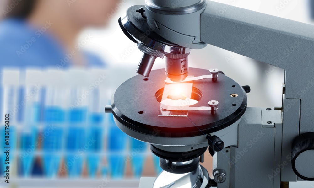 Microscope and tubes for analysis in a hospital blood bank. research ...