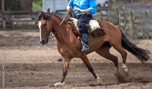 Closeup of cowboy riding horse. © JCLobo