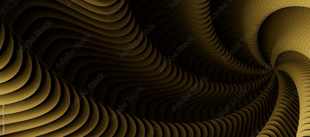 gold swirl background texture. 3D illustration.