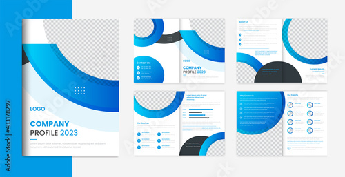 corporate brochure design template, blue gradient shapes for business flyer, leaflet, banner, poster, company profile