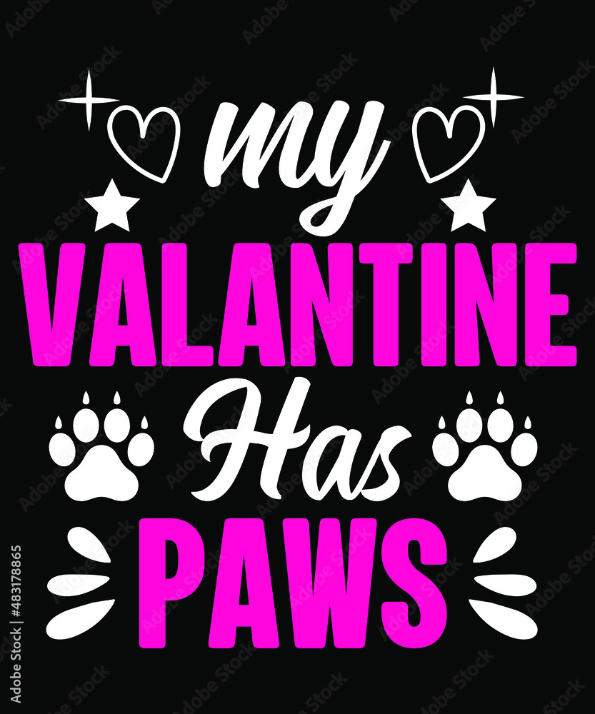 my valentine has paws flat design