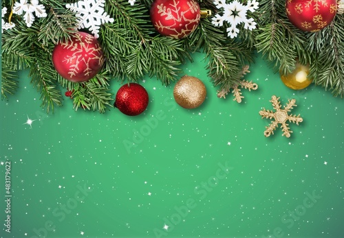 Christmas holiday background with Christmas decorations and tree