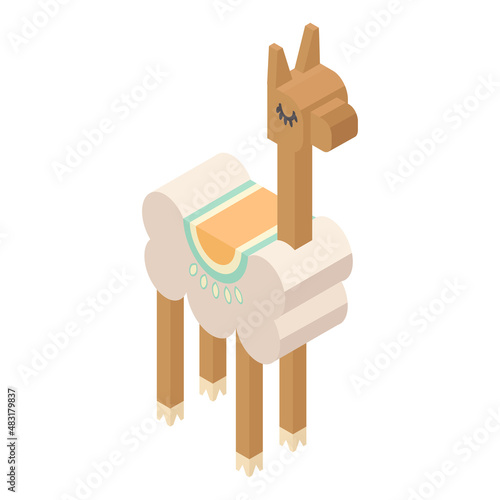 Lama isometric icon. Hand drawn vector illustration isolated on white. Flat color design.
