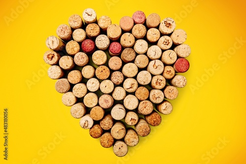 Wine corks in a shape of heart on a desk
