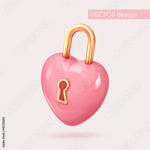 Realistic pink glossy candy hearts with keyhole, gold, golden padlock. Symbol of love. Be my Valentine. Vector illustration for card, party, design, flyer, poster, decor, banner, web, advertising.