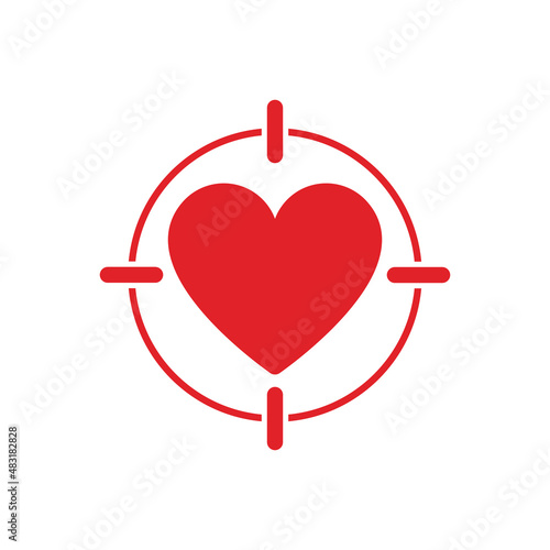 Heart icon in target crosshair, vector illustration.