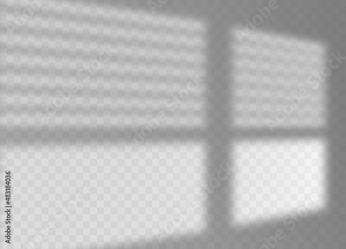 Shadow overlay effect background. Transparent shadow of window with jalousie transparent background. Vector illustration. Monochrome background for design.