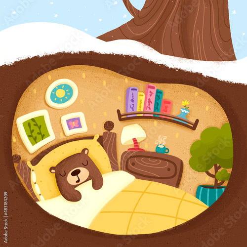bear sleeps in his den