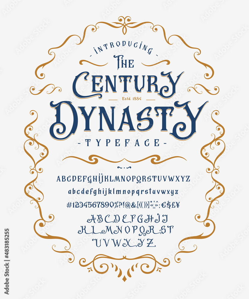 Font The Century Dynasty. Vintage label, logo. - obrazy, fototapety, plakaty 