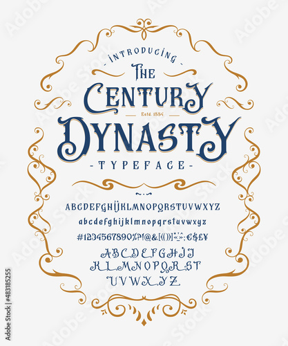 Font The Century Dynasty. Vintage label, logo.