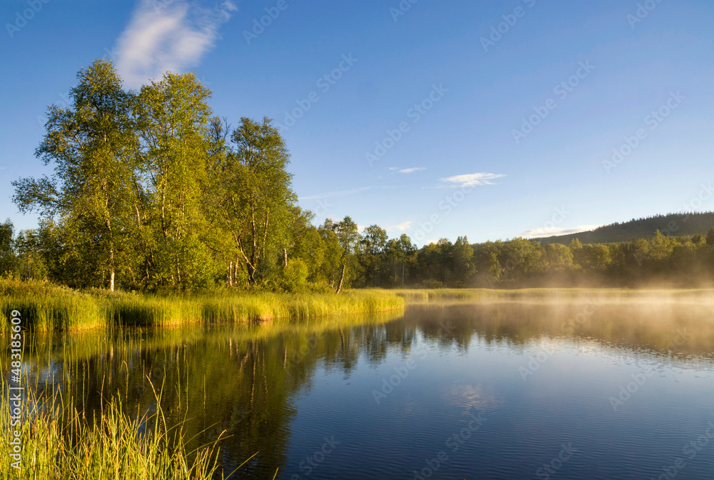Beautiful morning at lake Tevsjon near Ljusnedal