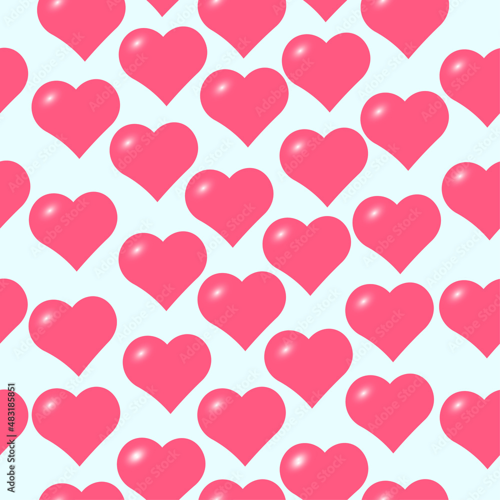 Pattern for valentine's day with red hearts on a white background. Vector design for paper, cover, gift wrapping, fabric, indoor decor and other uses.