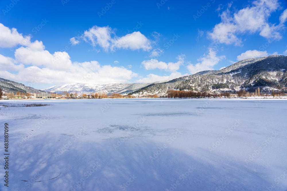 Frozen Golcuk Lake. Snowy Landscape . Bozdag, Izmir - Turkey