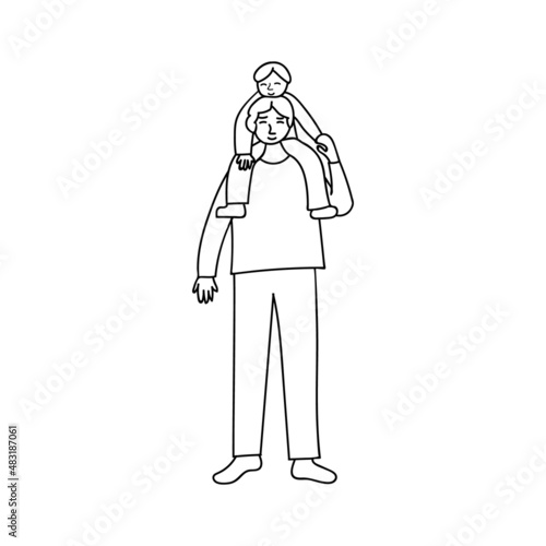 Father holding his child doodle illustration in vector. Hand drawn illustration of father holding his son.