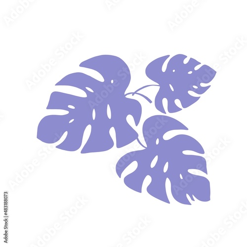 Monstera in the pot. Indoor plant.Hawaiian flowers. Indigo tropical pattern w...