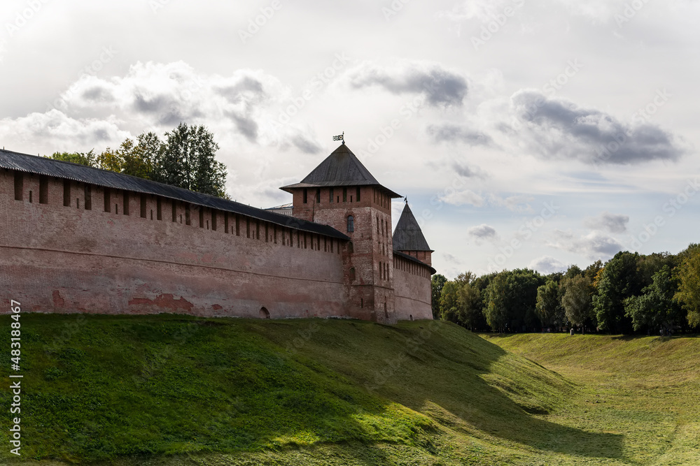 The fortress wall of the Kremlin in Veliky Novgorod