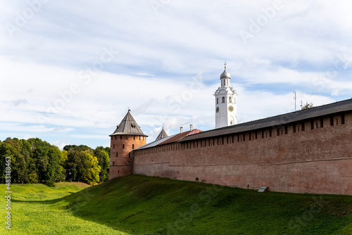 The fortress wall of the Kremlin in Veliky Novgorod