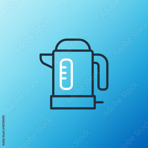 Line Electric kettle icon isolated on blue background. Teapot icon. Colorful outline concept. Vector