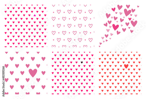 Set of seamless patterns with hearts, one of which is unlike the others, a symbol of loneliness in the crowd, the uniqueness of love