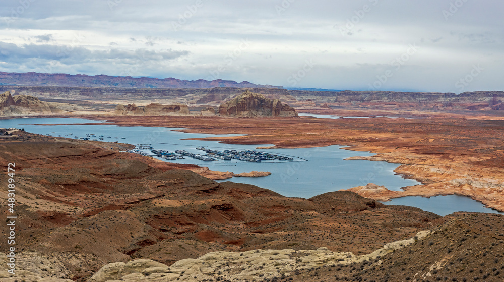 Low Water At Lake Powell With Waheap Marina In Page Arizona