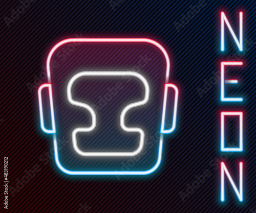 Glowing neon line Boxing helmet icon isolated on black background. Colorful outline concept. Vector