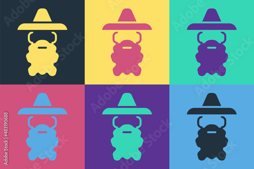 Pop art Wizard warlock icon isolated on color background. Vector