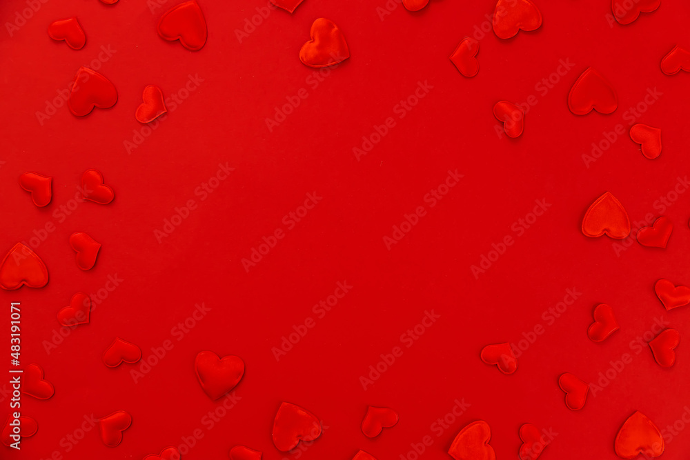 Valentine, beautiful red background with hearts. Selective focus.