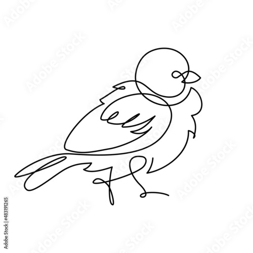 Sparrow bird in continuous line art drawing style. Black linear sketch isolated on white background. Vector illustration