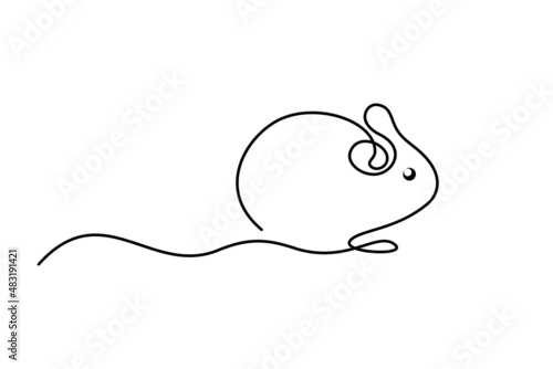 Mouse in continuous line art drawing style. Cute small mouse rodent black linear design isolated on white background. Vector illustration