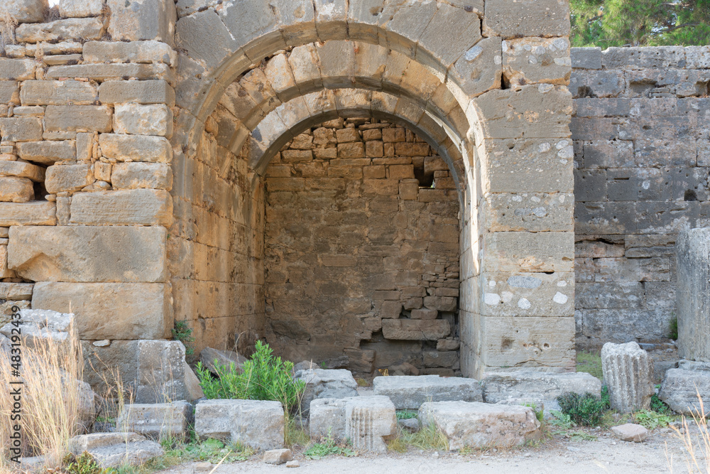 Ruins of Seleukeia (Pamphylia, Lyrbe) Ancient Greek city on the Mediterranean coast of Pamphylia. Side, Antalya, Turkey.