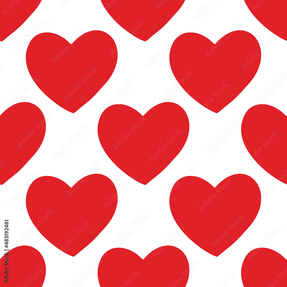 Vector seamless pattern of simple hearts. Illustration for print on wrapping paper, decoration of greeting card, textile and fabric for Valentines day, wedding. Symbol of love, sexuality, friendship 