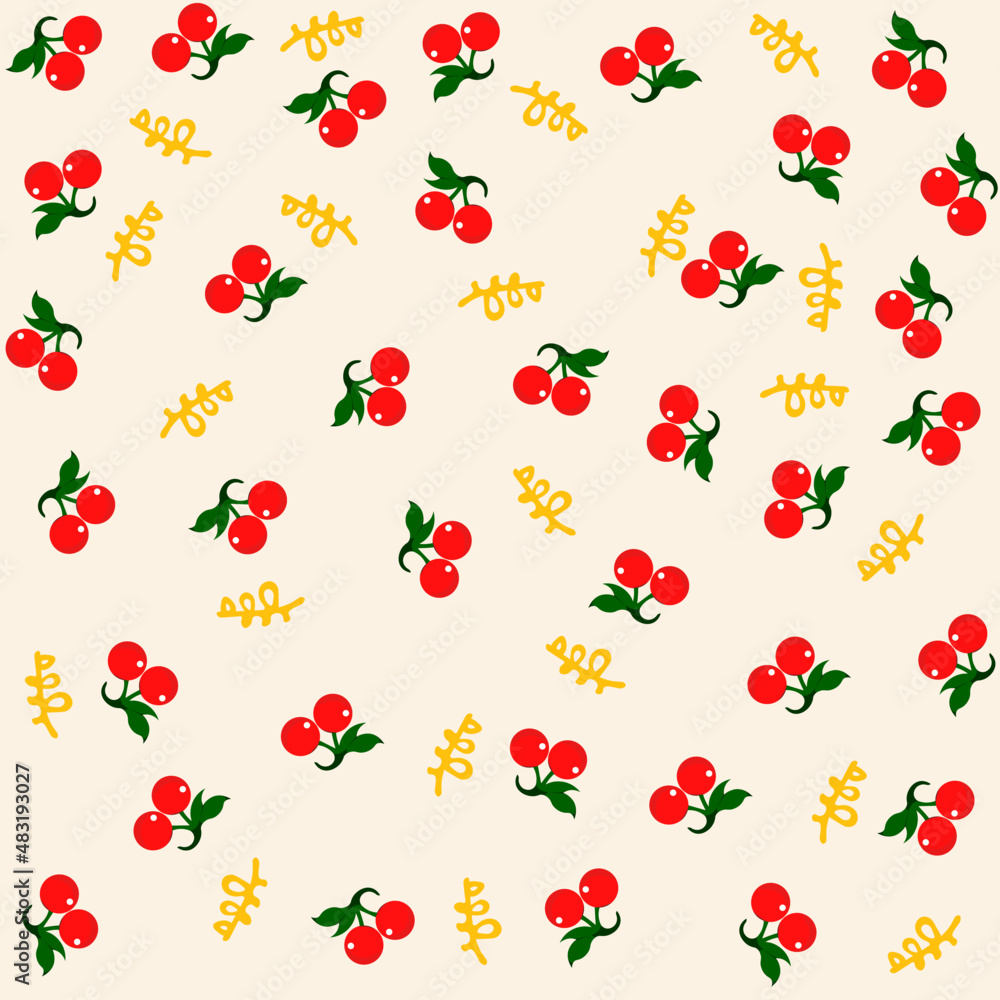 Seamless pattern with handmade berries and leaves Seamless pattern with handmade berries and leaves