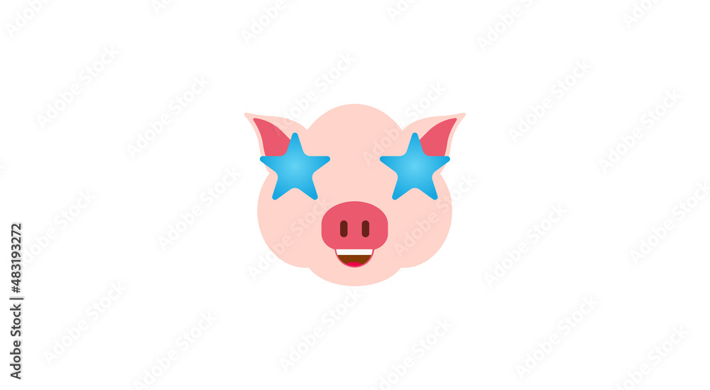 emoticon or emoji of starstruck fat pig face with stars instead of eyes, dizzy or excited emotion, in love, stunned or shocked facial expression with open mouth, piggy drawing emoticon or emoji of starstruck fat pig face with stars instead of eyes, dizzy or excited emotion, in love, stunned or shocked facial expression with open mouth, piggy drawing
